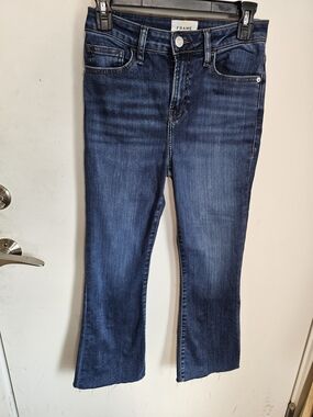FRAME Le Crop Mini Boot Jeans Size 26 Medium Wash Raw Hem High Rise